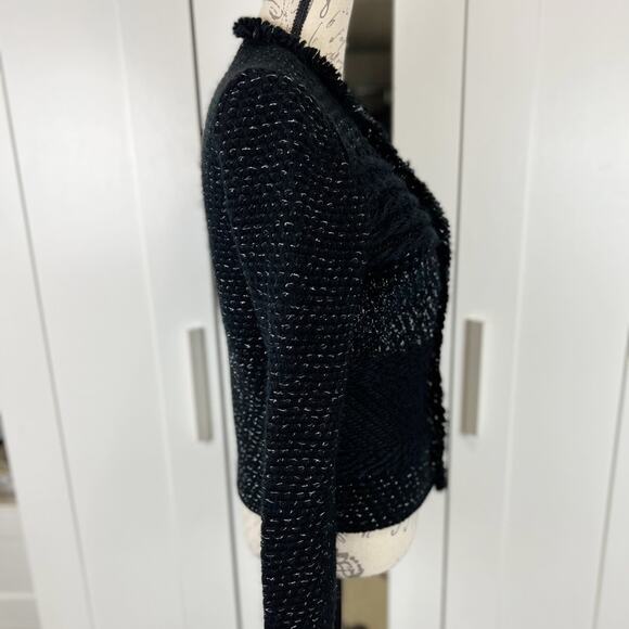 Ann Taylor Black & Silver Wool Blend Chunky Knit Tweed Blazer Jacket Size Small - Picture 5 of 12